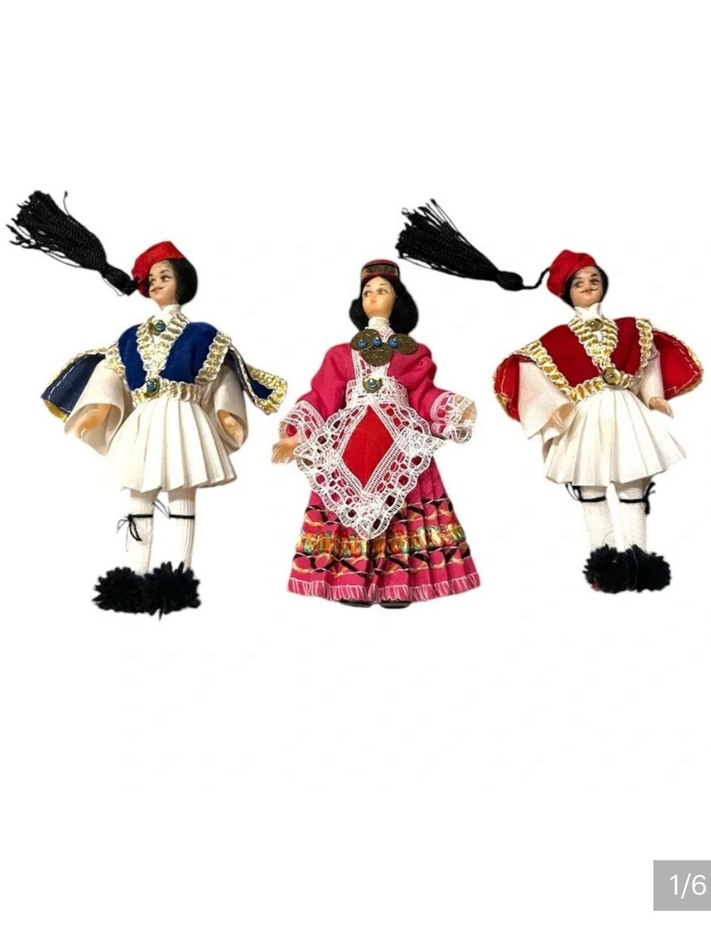 VTG Greek Souvenir Folklore Dolls Traditional Dress Woman and 2 Men- Set of 3